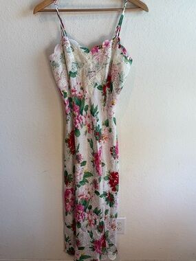 Victoria's Secret Pink & Green Floral Lace Slip Nightgown with slit size small